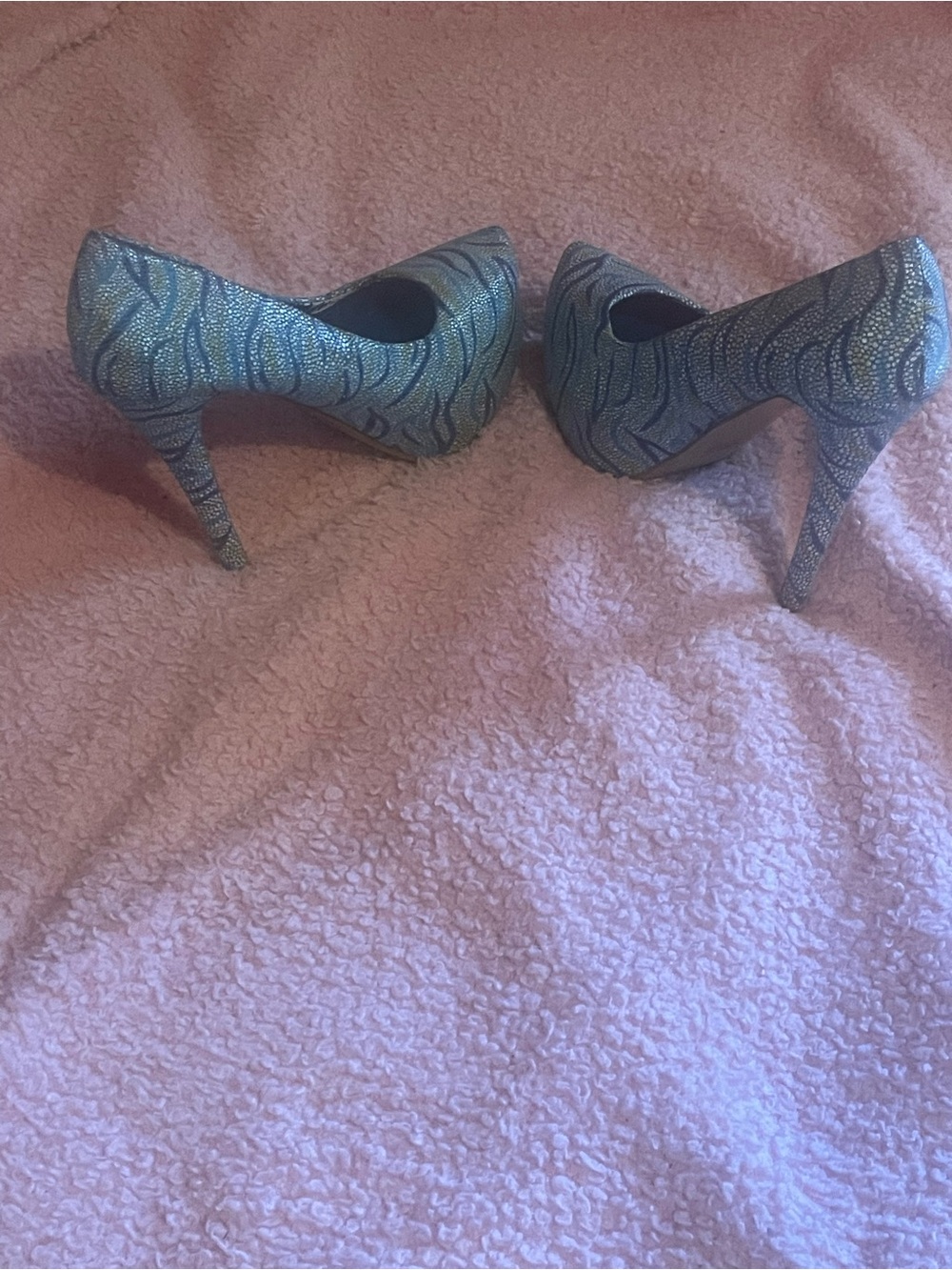 Blue Glitter Zebra-Pattern Pointed Toe Stiletto Heels
